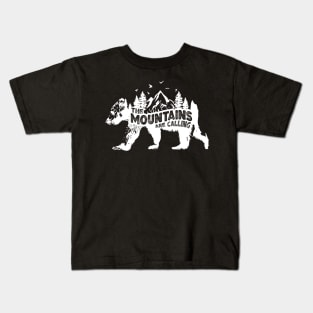 The Mountains Are Calling Bear Wilderness Outdoors Camping Hiking Climbing Forest Mountain Gift Idea Wildlife Bears Kids T-Shirt